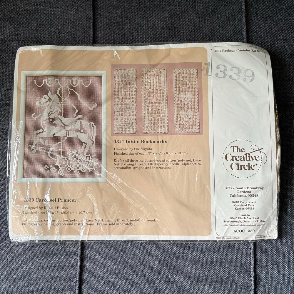 Carousel Prancer Vintage Lace Net Darning Kit by The Creative Circle 1988 Horse